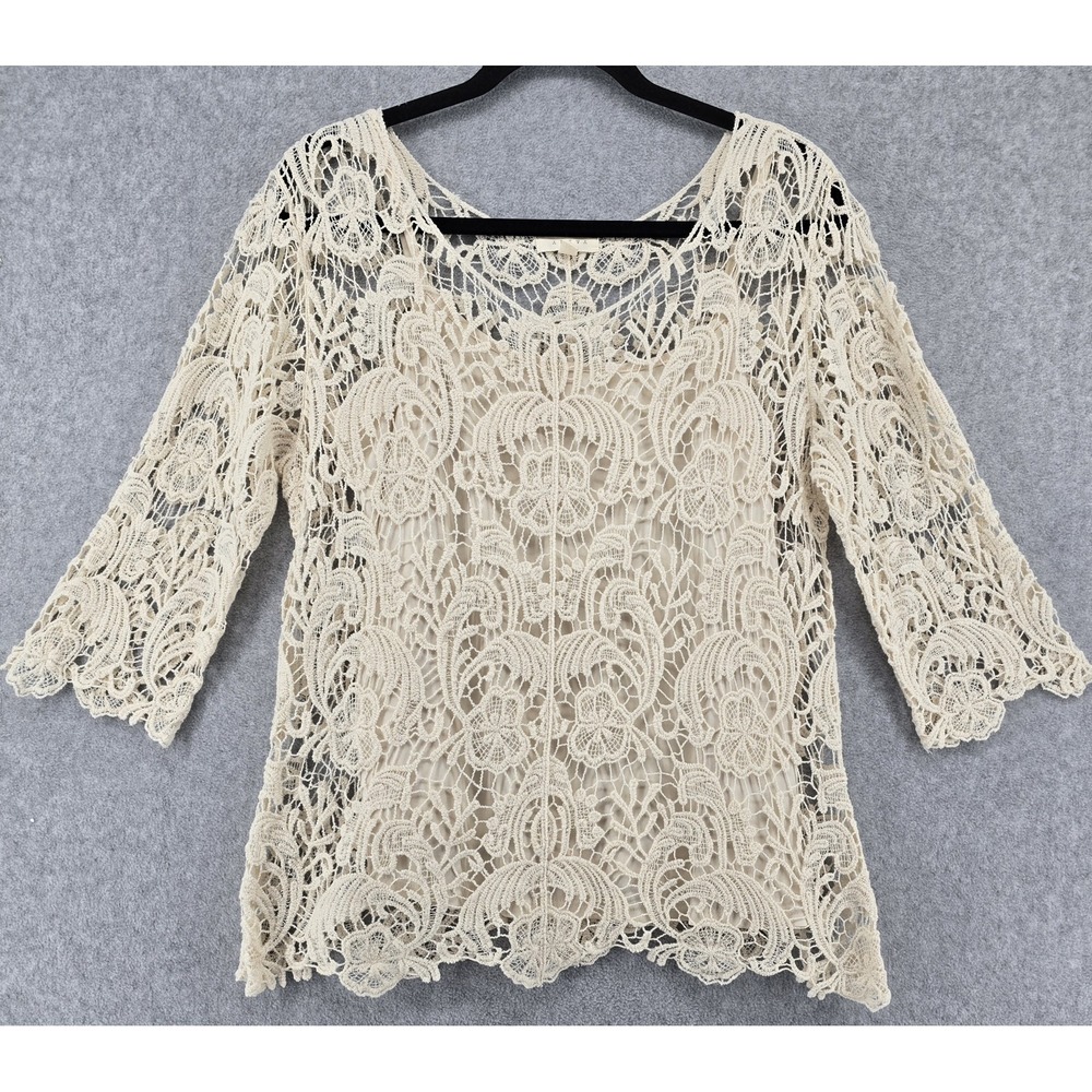 Adiva Ivory Crochet 3 Pc Lined Skirt and Top Women's L Mother of Bride Elegance - Picture 2 of 8
